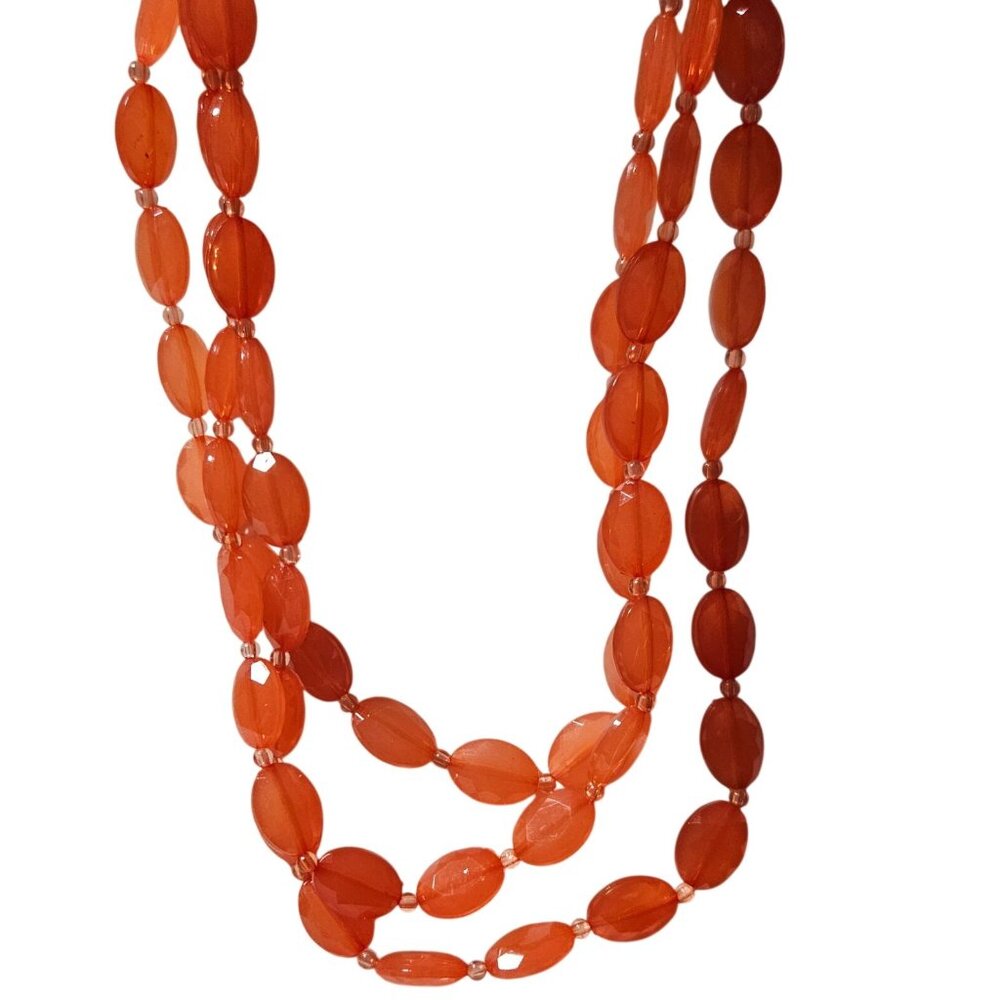 Vintage Orange Beaded Double Strand Necklace Retro 50s 60s Fashion Jewelry Women